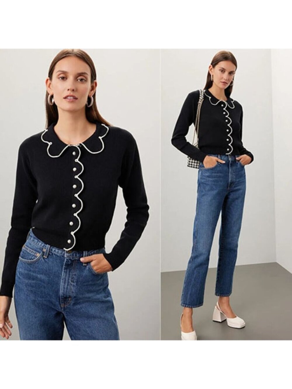 NEW Rachel Antonoff Cropped Collared Cupcake Long Sleeves Cardigan Black Size: M
